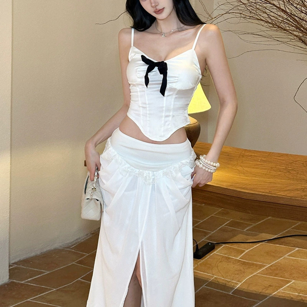 ZARA Summer Bow Trim Camisole Long Skirt Set